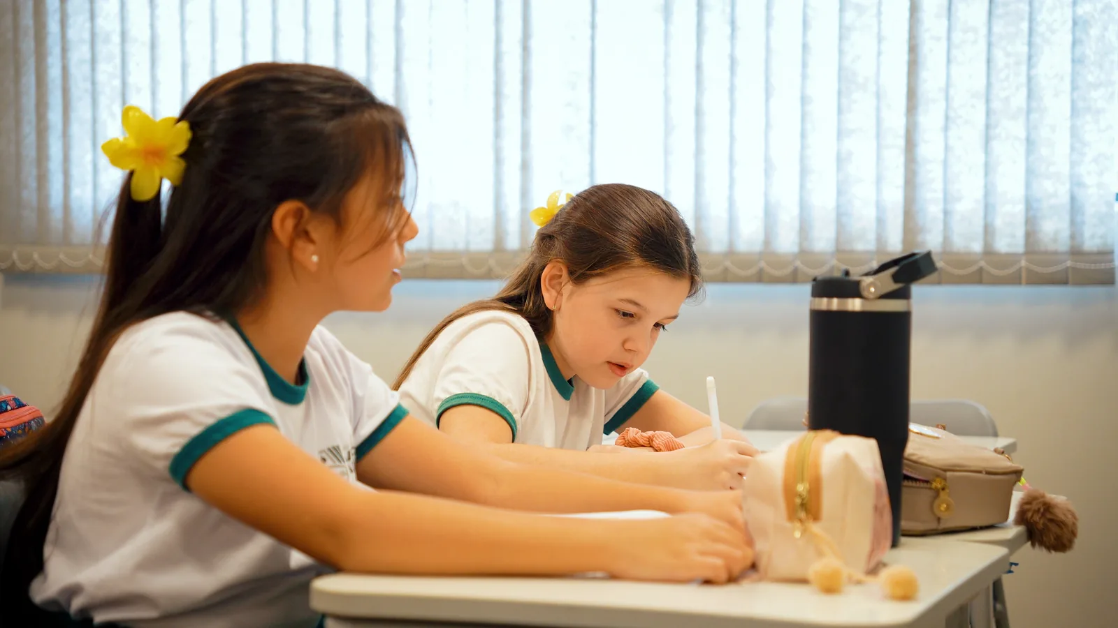 Alunas do Colégio Divino Saber em atividade de estudo
